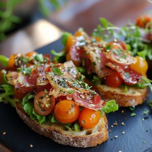 Брускета із хамоном і помідорами черрі